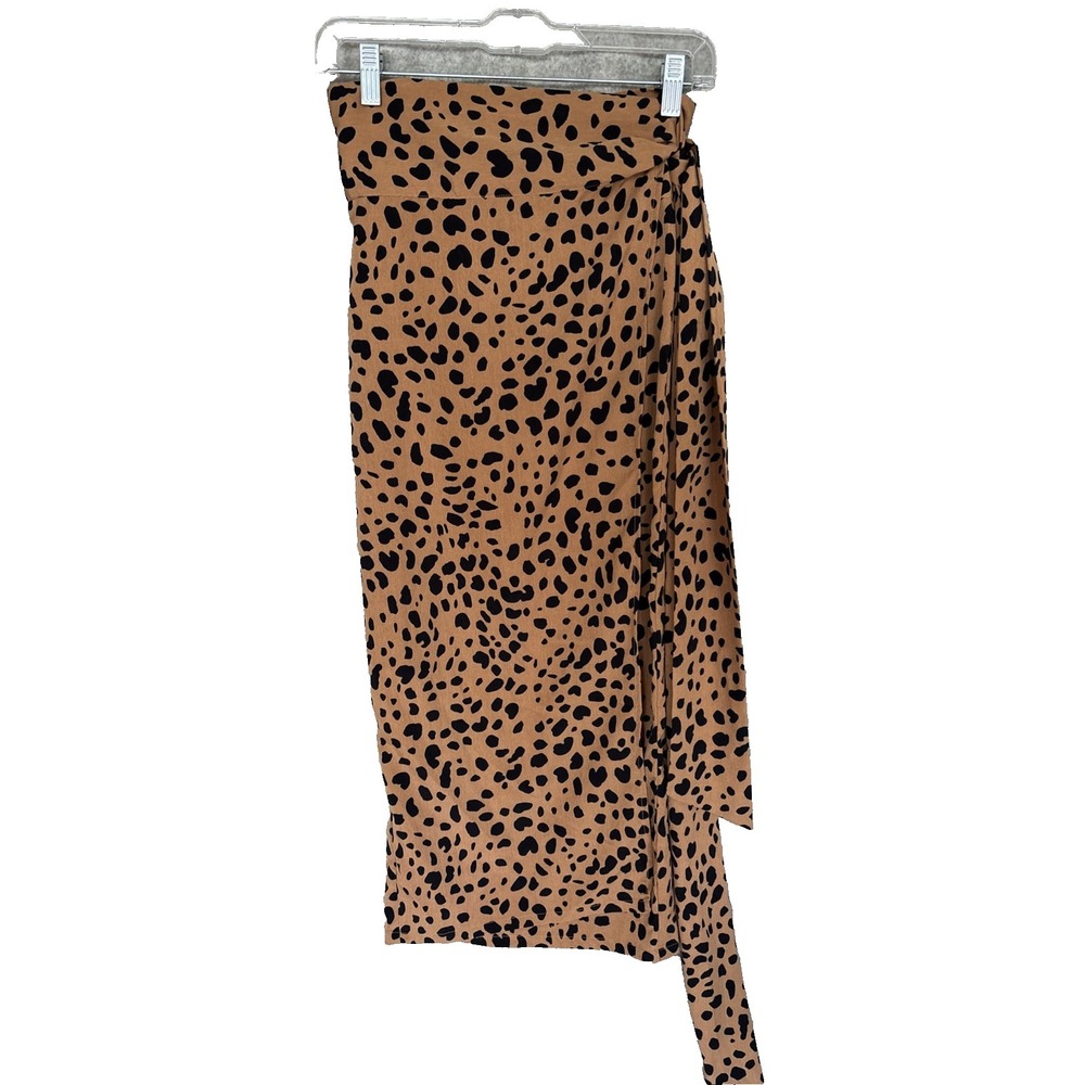 Lulu's Tan Cheetah Animal Print Wrap Midi Skirt Women's Small Tie Bow Waist - Picture 3 of 16